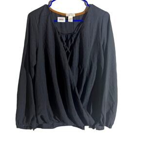 Clover + Scout Women's Long Sleeves Black Wrap Shirt Size L.